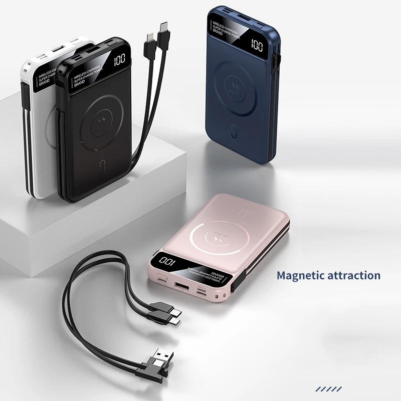 10000mAh Fast Wireless Charging Built in Cable Mini Power Bank Magnetic Attraction Charging for iPhone 12/13 Poverbank