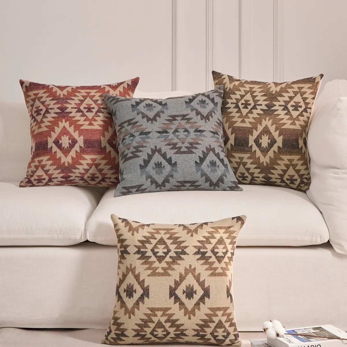 

45x45cm Double Sided Dyed Woolen Fabric Throwpillow Cover Jacquard Cushion Cover Ethnic Style Rhombus Grid Decorative Pillowcase