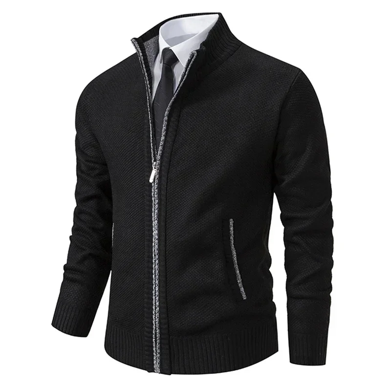 Abrigo deportivo informal para hombre, cárdigan cálido de lana con cremallera, cuello alto, Color sólido, otoño e invierno, Nuevo Jersey