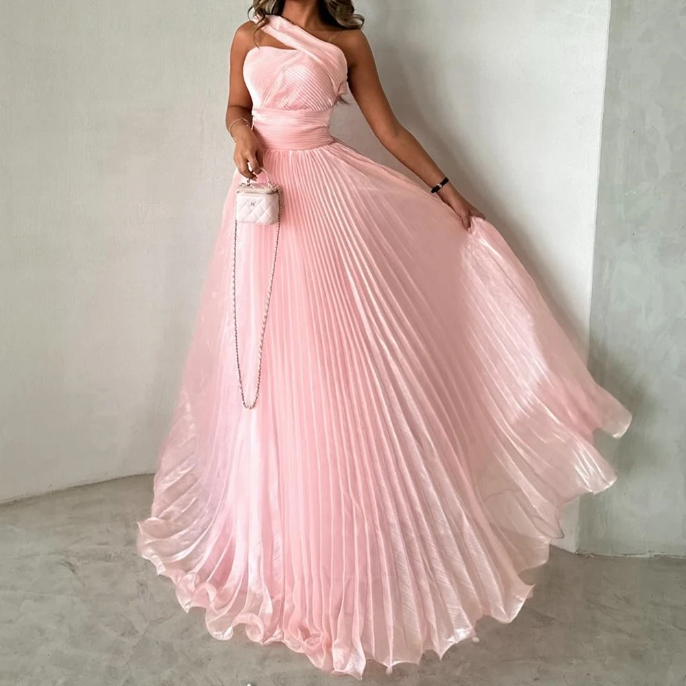 Customized Delicate A-Line Floor Length Strapless Organza Sleeveless Evening Dress Elegant Photo Color vestidos para mujer