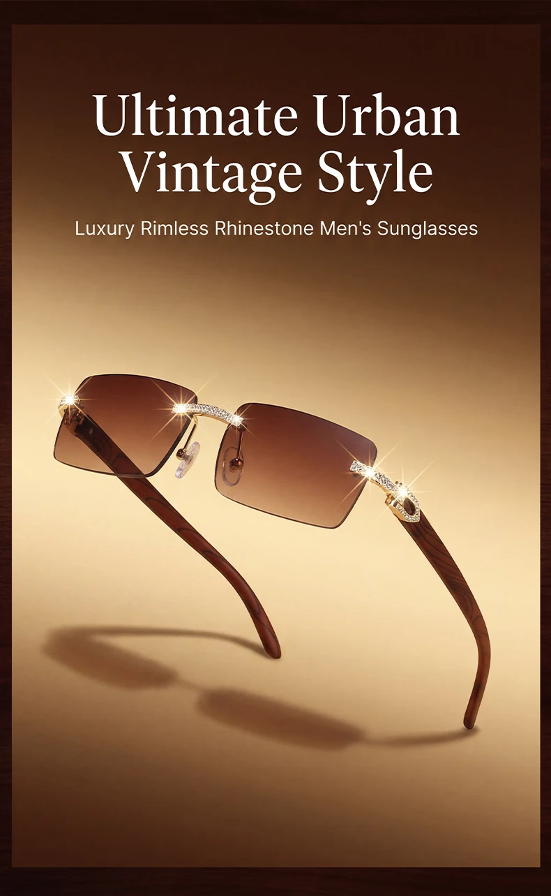 Y2K Rechteckige Randlose Sonnenbrille für Herren Vintage Sonnenbrillen für Männer 2026 Luxus Strass Brillen Punk Mode Rahmenlose Shades – Detail 1