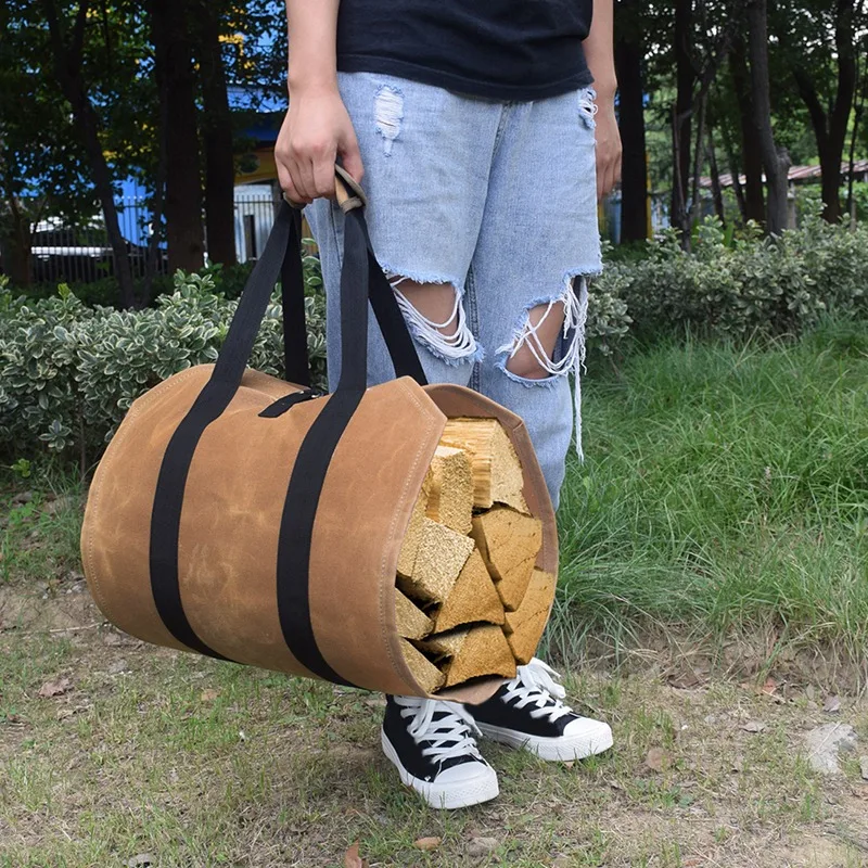 Canvas Firewood Wood Carrier Bag Log Camping Outdoor Holder Carry Storage Bag Wooden Canvas Bag Hand Bag