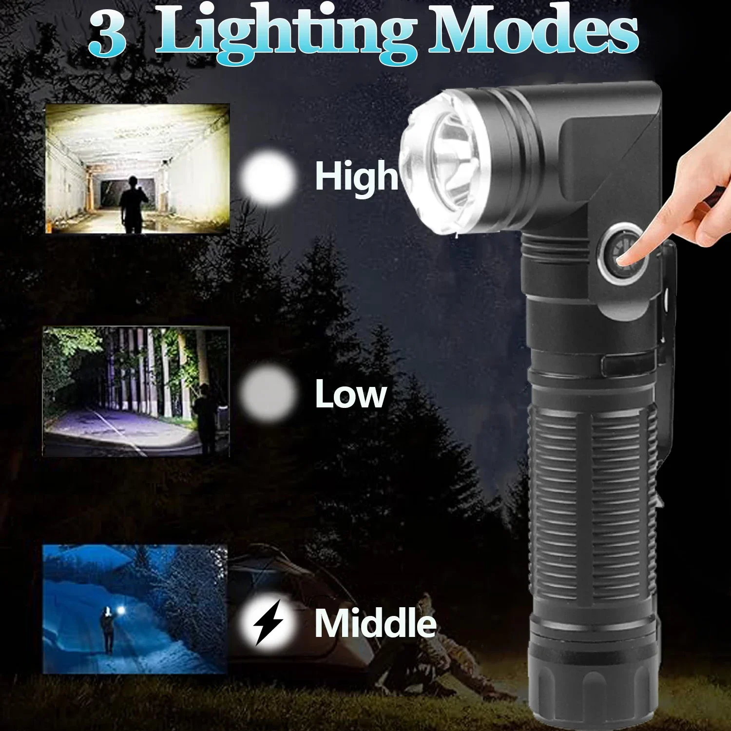 High Power LED Flashlight Super Bright High Lumen 90 Degree Rotatable Head USB Rechargeable Flashlights Tactical Torch