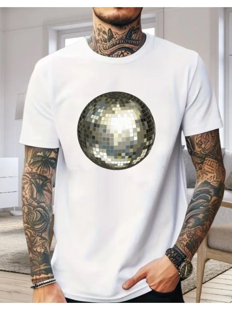 Retro Silver Shiny Disco Ball Graphic Mens Cotton Short Sleeve Tee 70s 80s Dance Party Club Music Lover Casual Street Daily Tops