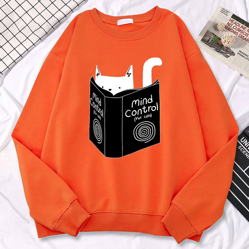 Autumn Winter Women Pullover Cats Mind Control Book Printing Hoodie Loose Comfortable Sweatshirt Fleece All-Math Female Clothes