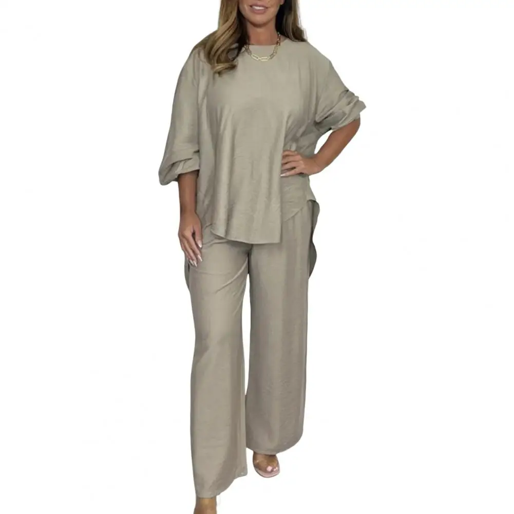 Casual Two-piece Suit Polyester Women Suit Stylish Women's Pullover Wide Leg Pants Set for Spring Autumn for Daily for Travel