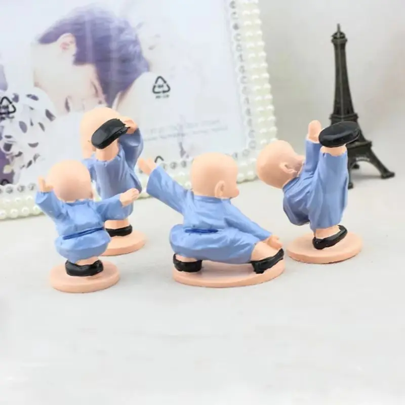 4pcs Kawaii Shaolin Little Monk Kung Fu Boy Resin Figurine Ornaments Gifts Craft Buddha Figurines Miniature Figurines Home Decor