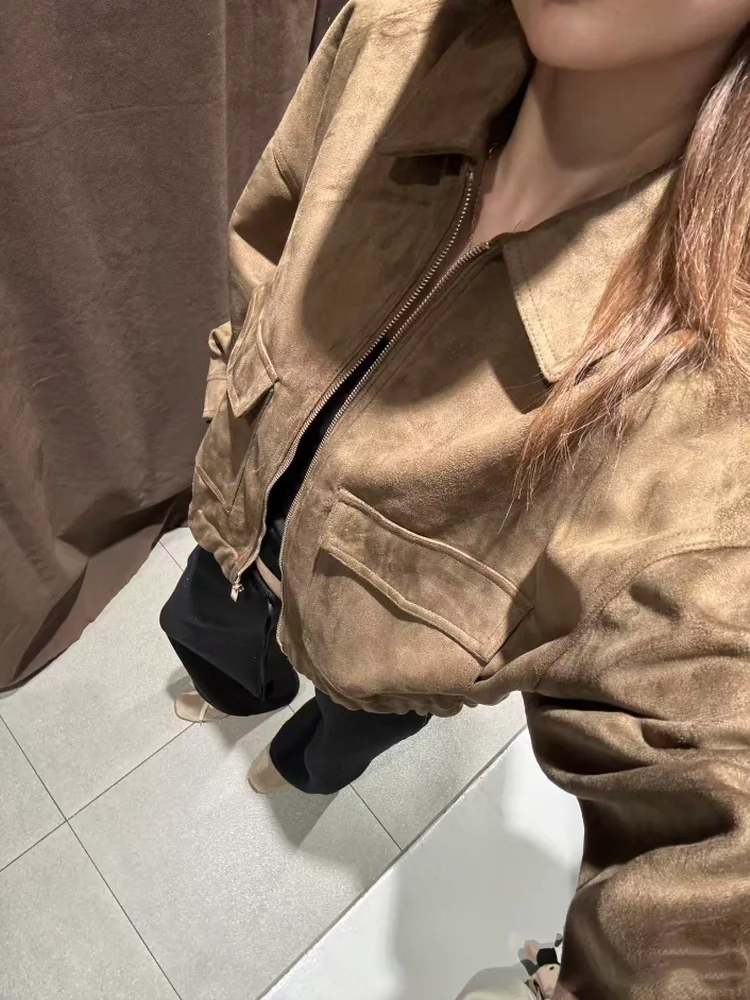 

Retro American Sle Women's Jaet Loose Fit Velvet Texture Turn-down Collar Outerwear New Arrival Autumn 2025 Ladies Coat