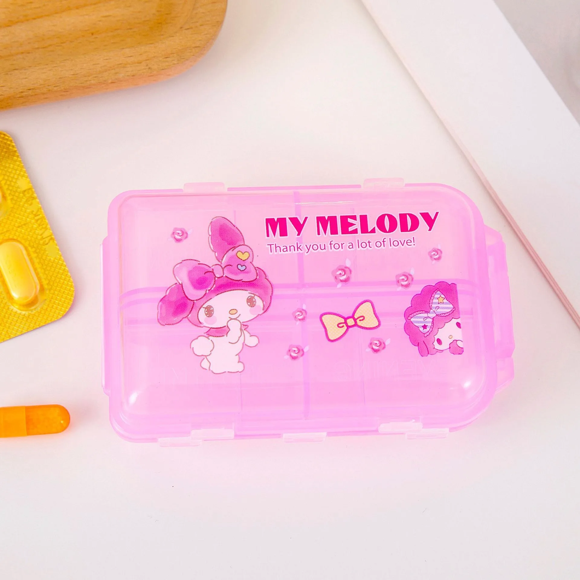 سانريو كارتون ماي ميلودي كورومي صندوق دواء صندوق تخزين حبوب منع الحمل أنيمي الأجهزة الطرفية صندوق مجوهرات صغير محمول ختم هدية للفتيات #4