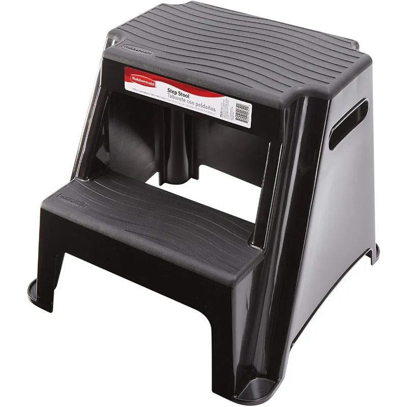 RM-P2 2-Step Molded Plastic Step Stool with Non-Slip Step Treads, 300 lbs. Load Capacity, Lightweight, Black (Amazon Exclusive)