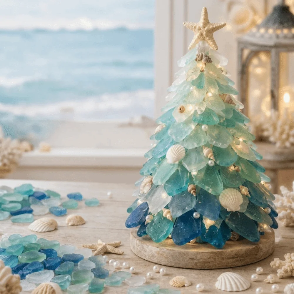 Layer Sea Glass Sea Glass Christmas Tree DIY Kit Tabletop Display DIY Craft DIY 3D Sea Glass Art Kit Coast and Christmas Series
