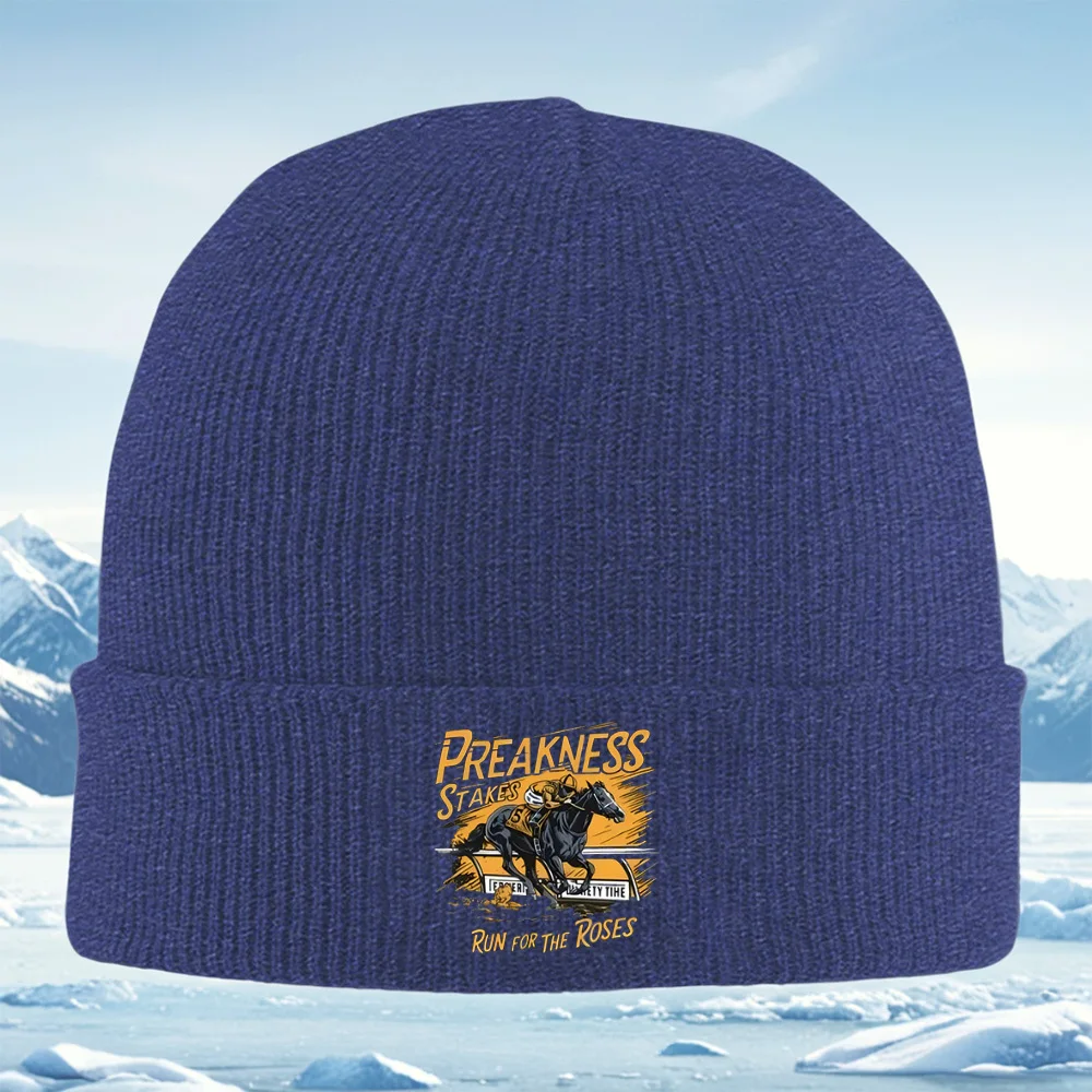 سباق الخيل Preakness حصص تشغيل الورود الرجال النساء للجنسين محبوك قبعة قبعة صوفية قبعة الشتاء الحرارية الدافئة عيد الميلاد في الهواء الطلق C