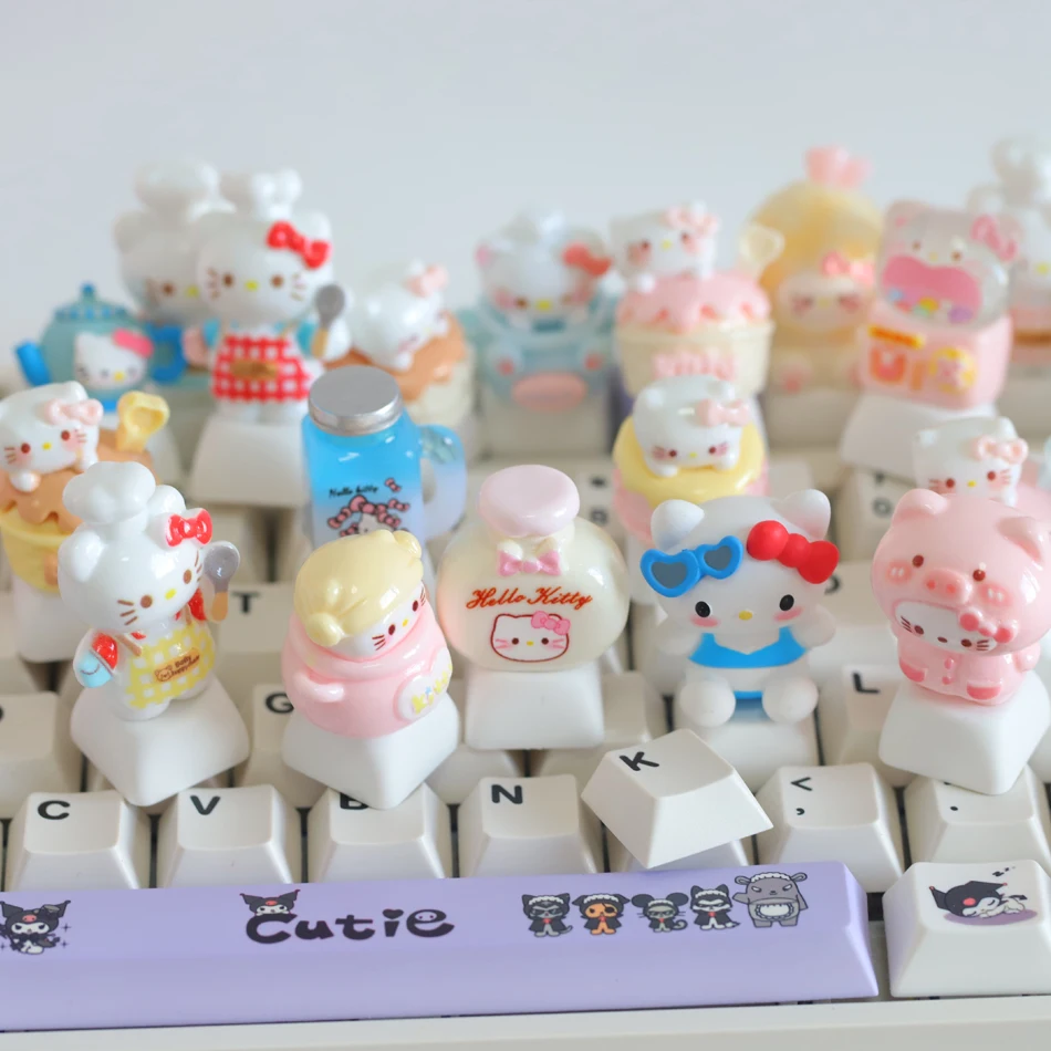 Original Cute Hello Kitty Keycaps Personality Artisan Keycaps for DIY MX-switch Mechanical Keyboard Key Caps Customized Gifts