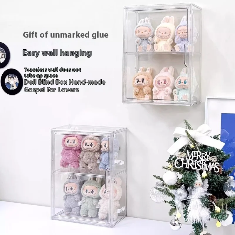 

Labu Acrylic Transparent Display Box Doll Storage Cabinet for Zimomo Dolls with Pullout Cloth Trendy Blind Box Toy Organizer