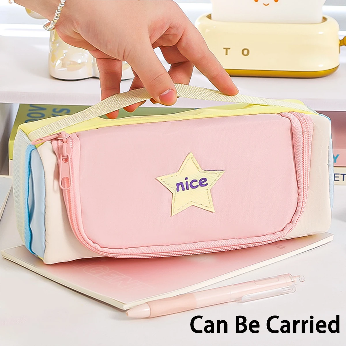 2025 New Square Star Pencil Case Multi-Function Tote Stationery Bag Aesthetic Unique Multi-Layer Pencil Box School Essential