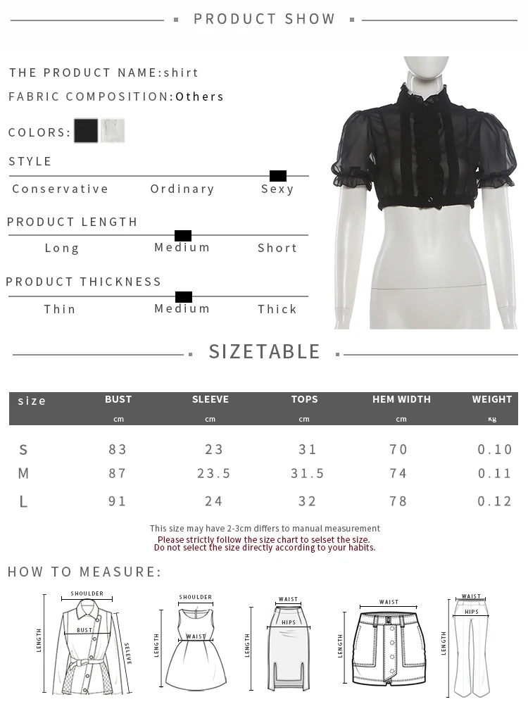 Nibber Chic T-Shirt für Damen, einreihig, durchsichtig, Falten, Puffärmel, Liniendekoration, süße Sommermode, tägliche Streetwear – Detail 2