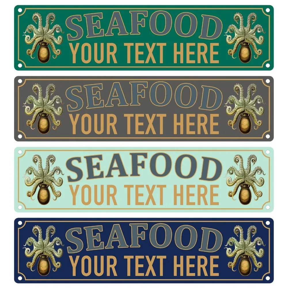1pc Customizable Octopus Seafood Metal Plaque, Personalized Custom‑Text Vintage Coffee Brown Wall Decor for Restaurant Cafe Bar view 4