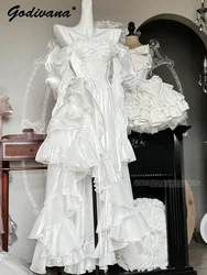 New Fairy White Princess Dress Lolita Sweet Girl Women Strapless Off The Shoulder Big Bow Trailing Long Maxi Party Evening Dress