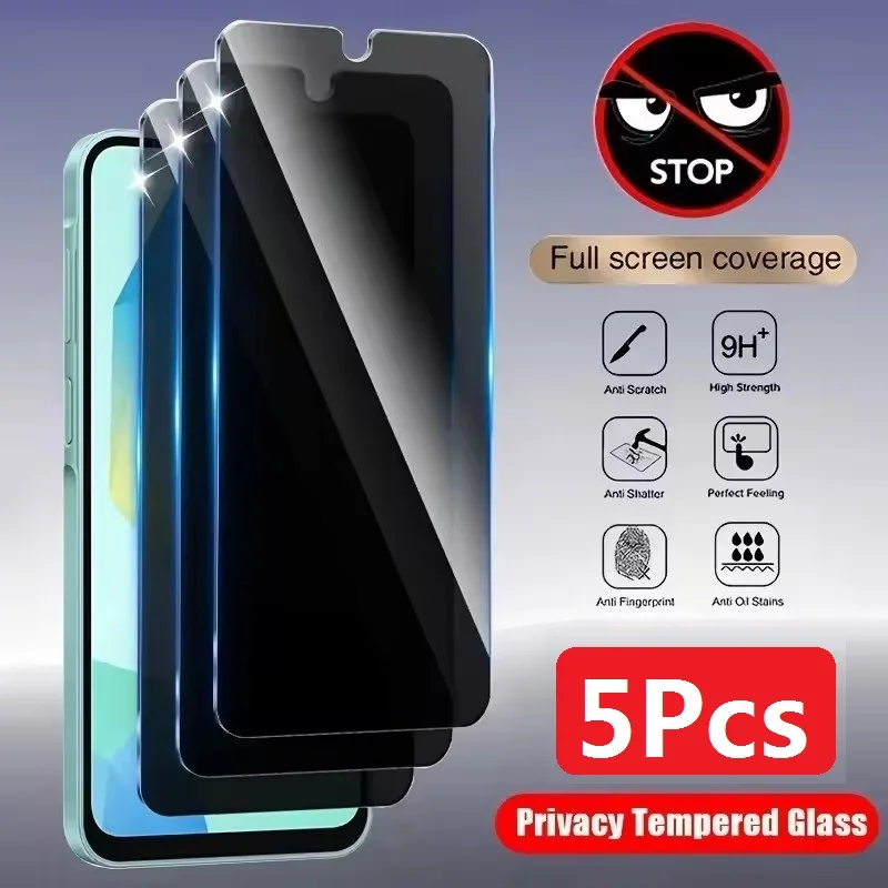 مكافحة التجسس الزجاج المقسى 5 قطعة حامي شاشة الخصوصية لسامسونج A55 A35 A34 A22 A25 A70 A72 A21S M32 M34 M14 J8 2018 J4 زائد
