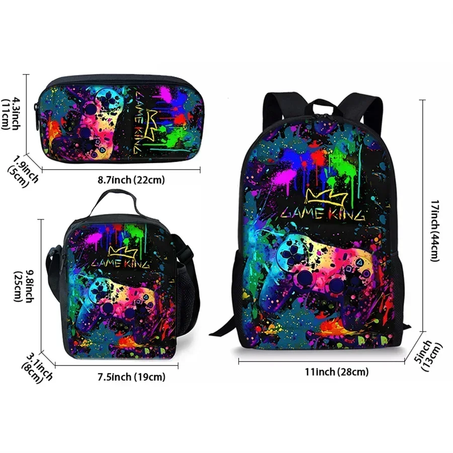 3Pcs Set Cartoon Casual Crown Game Controller School Bags for Boy/Girls Cartoon Book Bags Sets Backpacks School Gifts