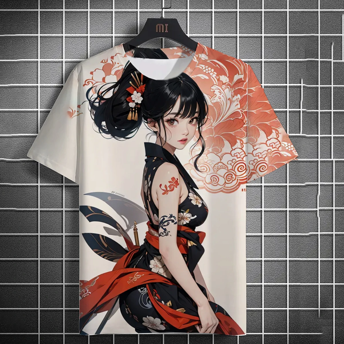 Men's T‑Shirt Oriental Fantasy Beauty 3D Printed Retro East Asian Style Round Neck Summer Fashion Short Sleeve Top