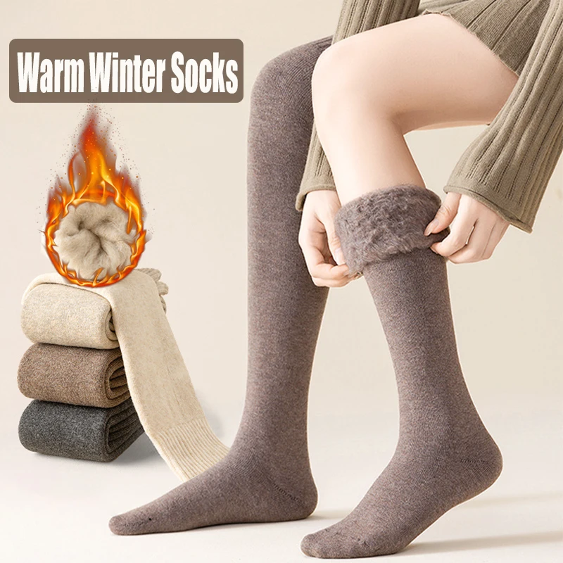 

Women's Winter Warm Wool Over-the-Knee Socks Comfortable High Quality Breathable Sleep Sock Soft Solid Color Casual Sox Female