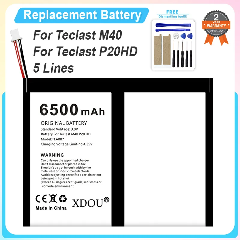 Bateria High Capacity Replacement Backup Battery 6500mAh TLA007 For Teclast M40 P20HD 5 Lines Batteries