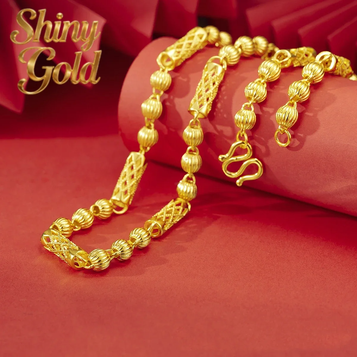 

Роскошное мужское ожерелье ShinyGold из настоящего золота 24K с полым бусинным элементом, подчеркивающее мужественную индивидуальность, золотое украшение au9999