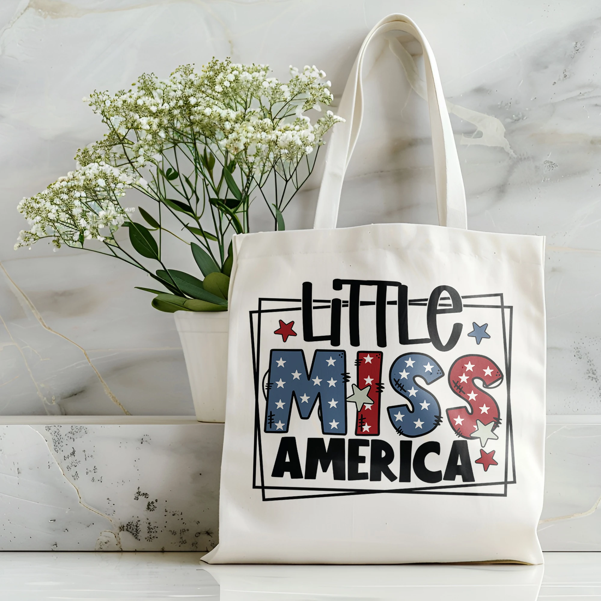 New American Logo Canvas Handbag Women's Shopping Bag Student Literature Book Shoulder Bag Cartoon Handbag