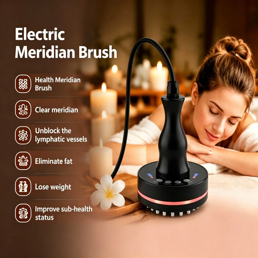 Micro Current Electric Body Massage Brush with Red Light Heating Vibration Massage Control Panel for Body Relaxation Skin Care