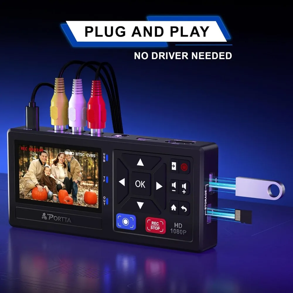 محول VHS إلى رقمي، مسجل فيديو إلى رقمي مع جهاز تحكم عن بعد، متوافق مع مشغلات VHS، VCR، DVR، DVD، Hi8، Mini DV #3