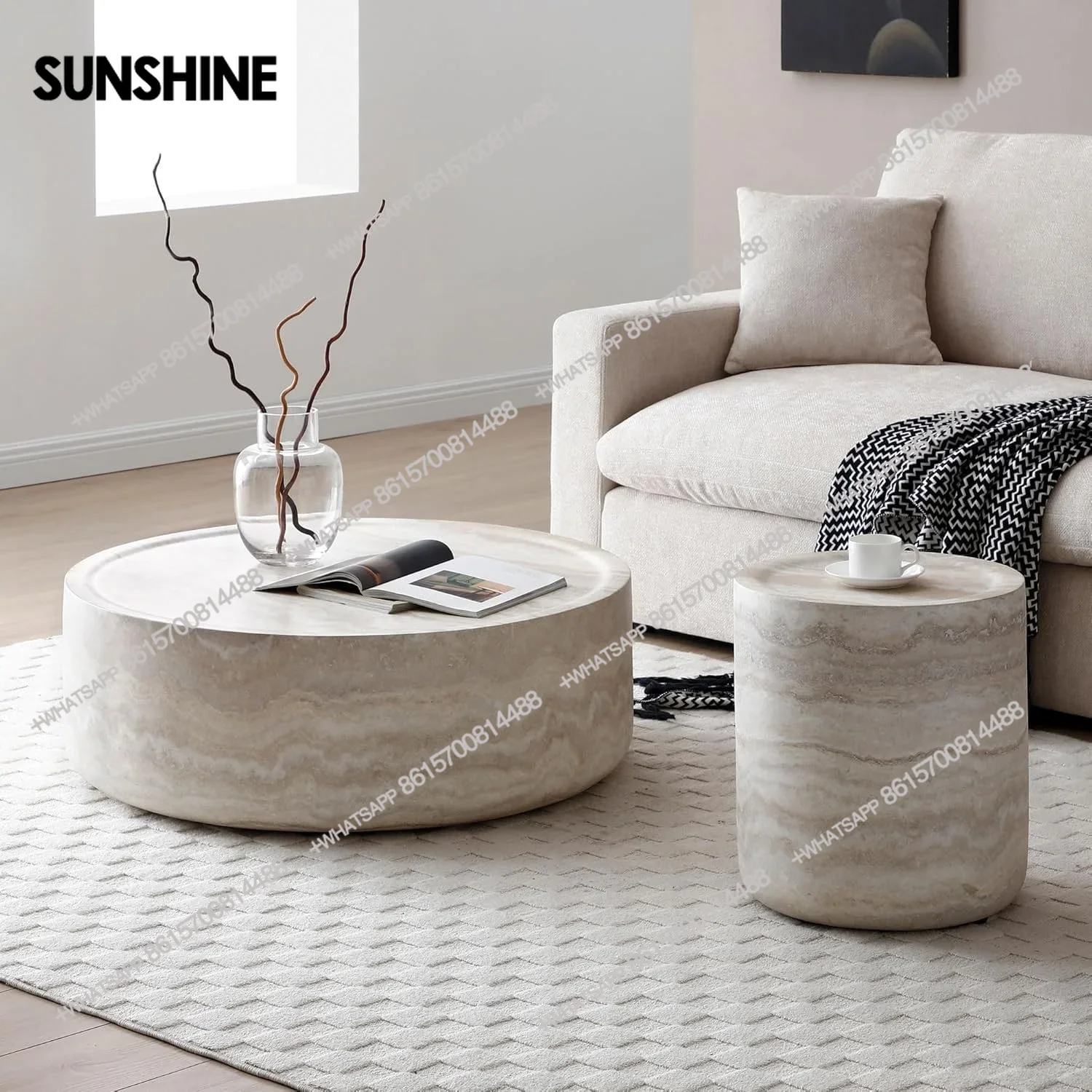 โต๊ะกาแฟทรงกลมสำหรับห้องนั่งเล่น ลายหินอ่อนเทียม สไตล์โมเดิร์น สำหรับอพาร์ทเมนต์