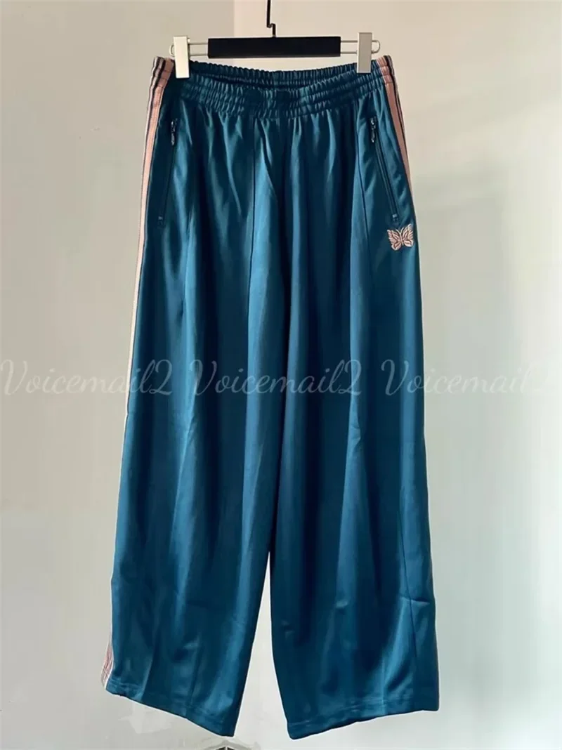 25ss เย็บปักถักร้อยผีเสื้อ Nee dles ขากว้างกางเกงลาย 1:1 Oversize Claret AWGE Casual กางเกงแท็ก