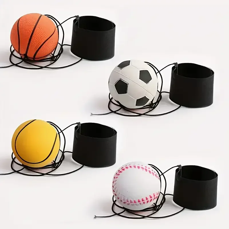 Basketball Wrist Bouncing Ball, High Elasticity Hand Throw Training Ball, Wristband Kit, Outdoor Activity Props