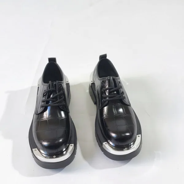 Spring Autumn New Designer Platform Men's Dress Shoes Fashion Business Formal Bright Face Patent Leather Black Derby Shoes Men