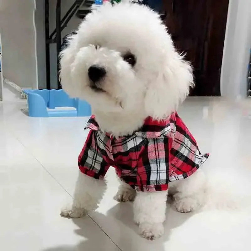 Dog Shirts British Style Classic Plaid Pet Dog Clothes for Small Dogs French Bulldog Puppy Dog T-Shirt for Dogs Pets Clothing