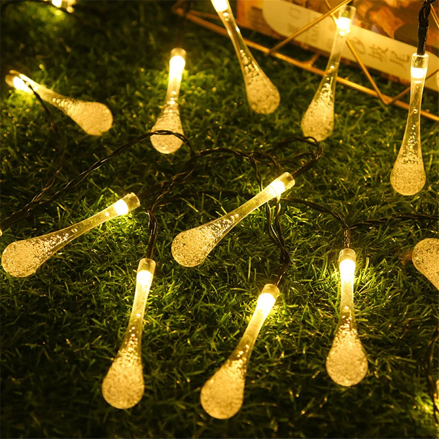 Water Droplets Solar Christmas Garland String Lights Waterproof Outdoor 20/30/50LEDs Fariy Lights for Garden Wedding Party Decor