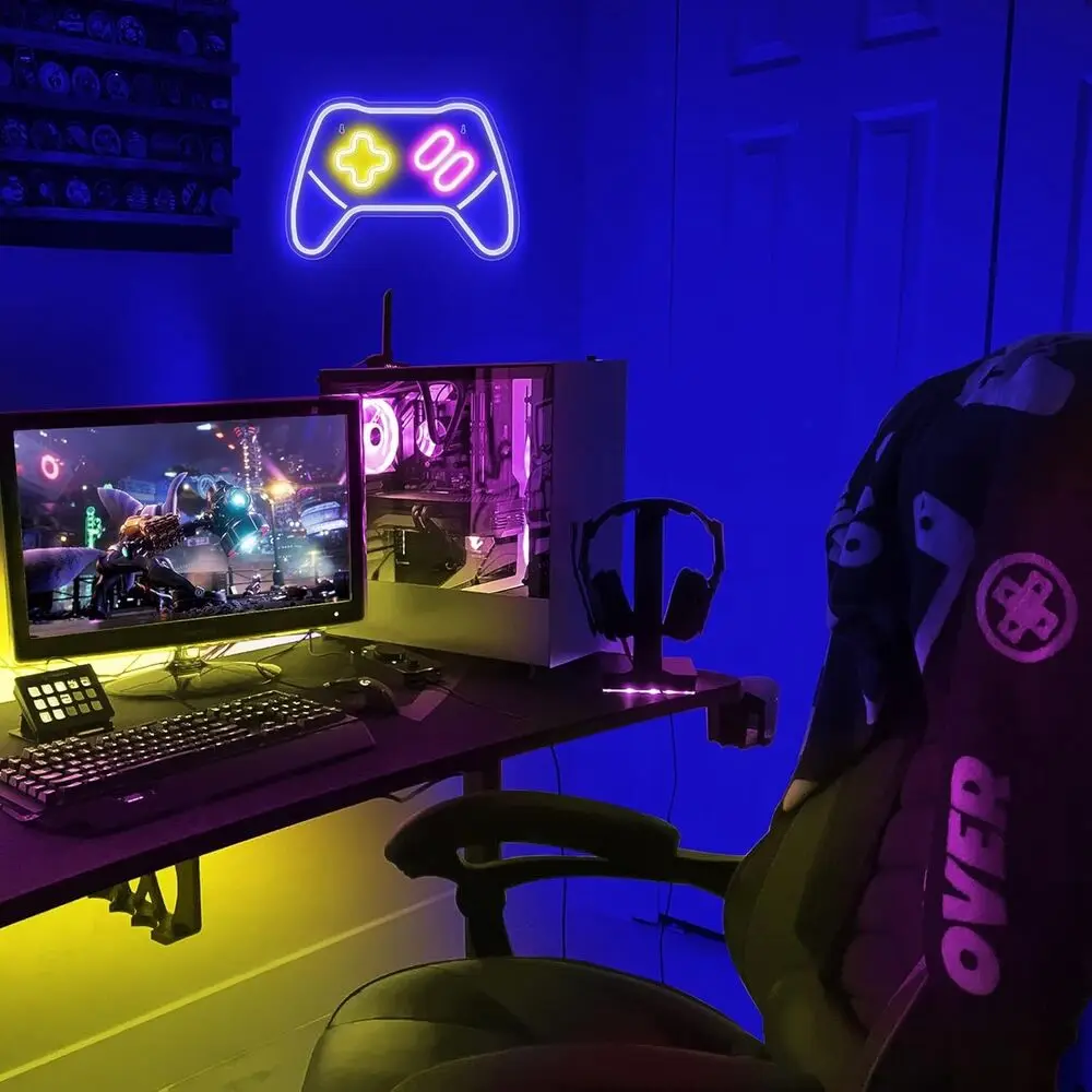 Game Controller Neon Sign Handle Game Remote Night Light for Gamer Bedroom Room Game Room Computer Room Bar Party Decor