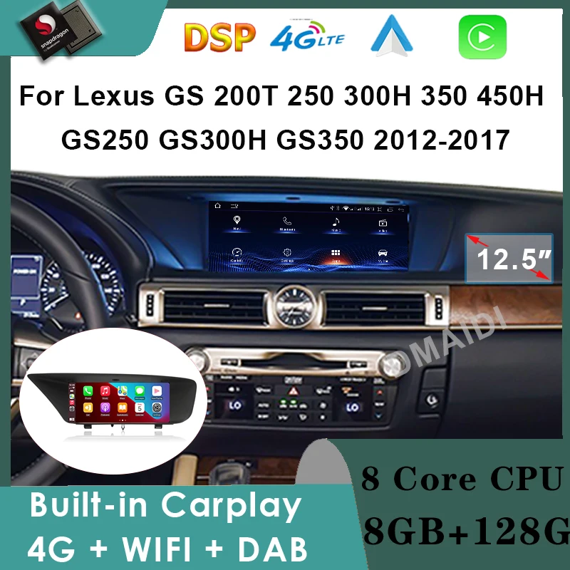 Qualcomm Android 12 GPS Navigation Wireless CarPlay Auto For Lexus GS 200 250 300 350 450 2012-2017 Car Multimedia Video Player