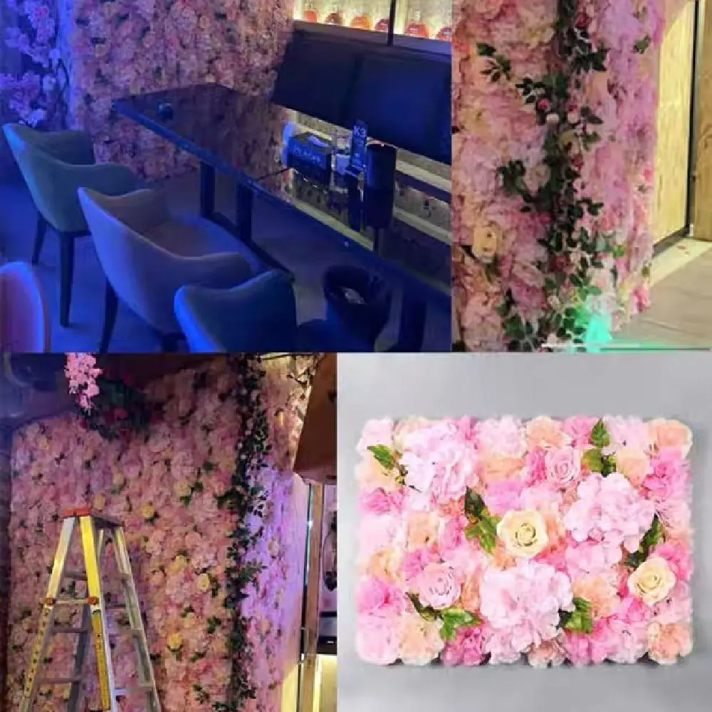 

Handmade Artificial Flower Wall Panels Realistic Romantic Wedding Wall Backdrop Durable Wide Application Rose Wedding Background
