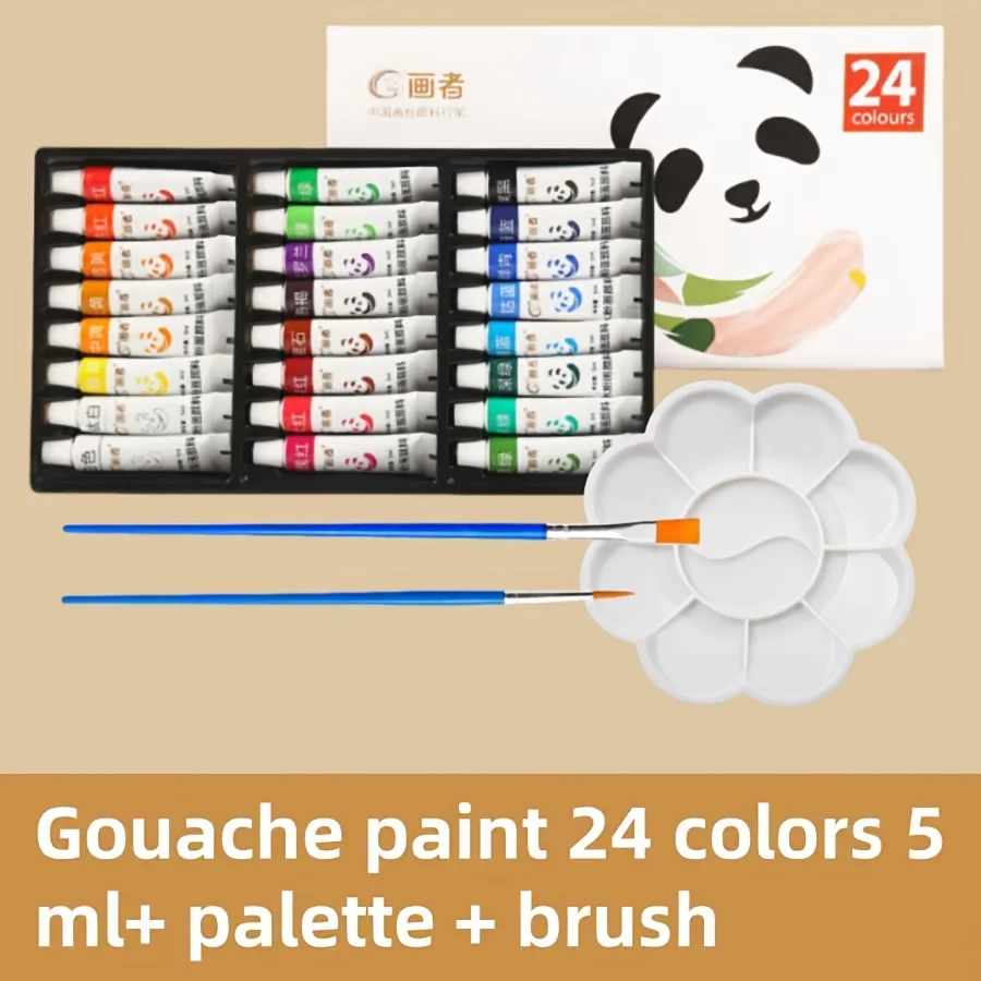 Gouache Aint Et, 12/18/24/ Color 5ml Tube Pack + Palette + 2 Brushes, Ich Water-Based Paint Suitable for Canvas Handicrats Woode