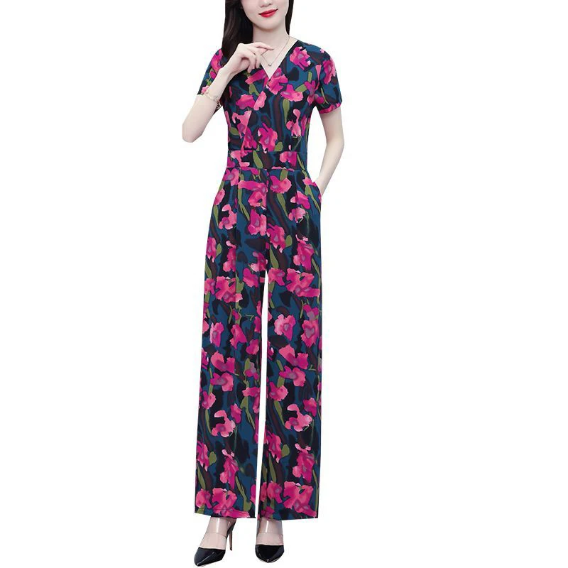 Faionable Floral Print Breite Bein Overall Set frauen Sommer Dünne Sle Abnehmen Hosenanzug Hohe Taille Koreanische Sle