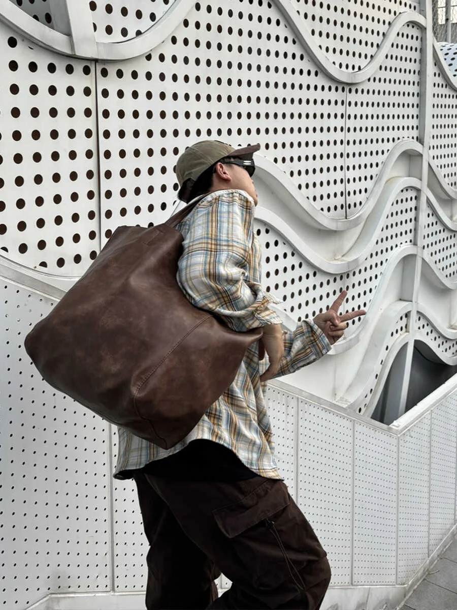 

Large Capaci Soft Leather Single oulder Handbag Maternite Bag Genuine Leather Oil Wax Leather op Bag Commuter Lazy ...
