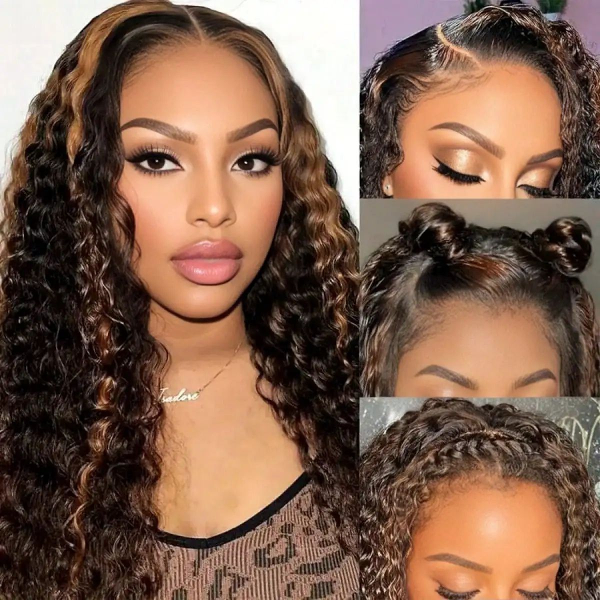 

Парик из натуральных волос с эффектом омбре, глубокие волны, с кружевной передней частью, медово-русый, 13x4, с кружевной застежкой, для женщин