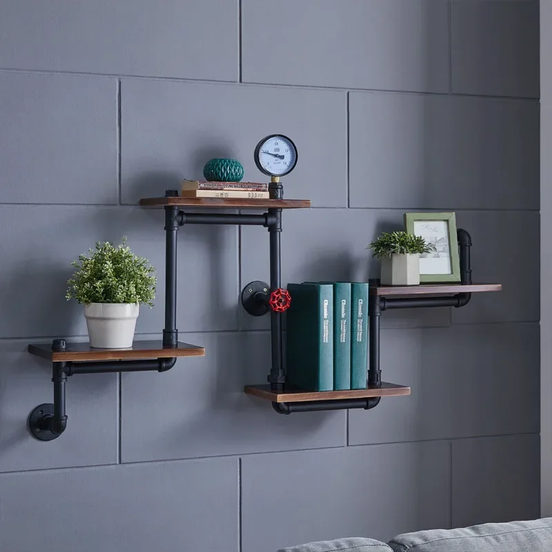 Industrial Wall Storage Shelf, Solid Wood Rack, Pipe Corner Bookshelf, Durable Heavy Duty Organizer for Home