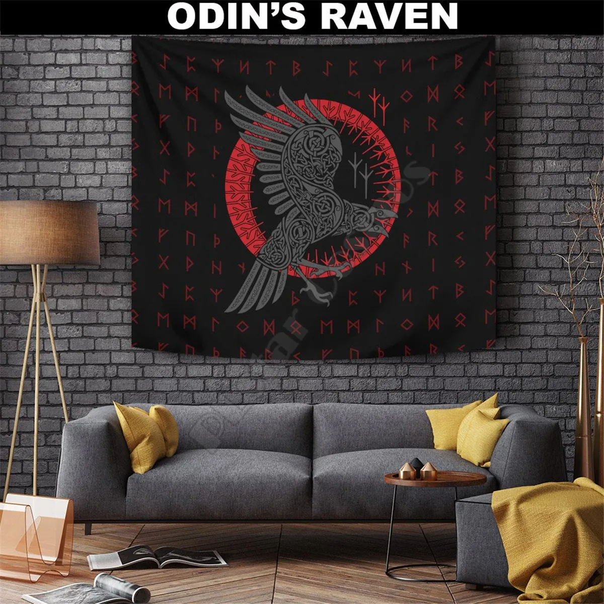 Viking Style Tapestry Odin's Raven Old Runes 3D Printed Tapestrying Rectangular Home Decor Wall Hanging