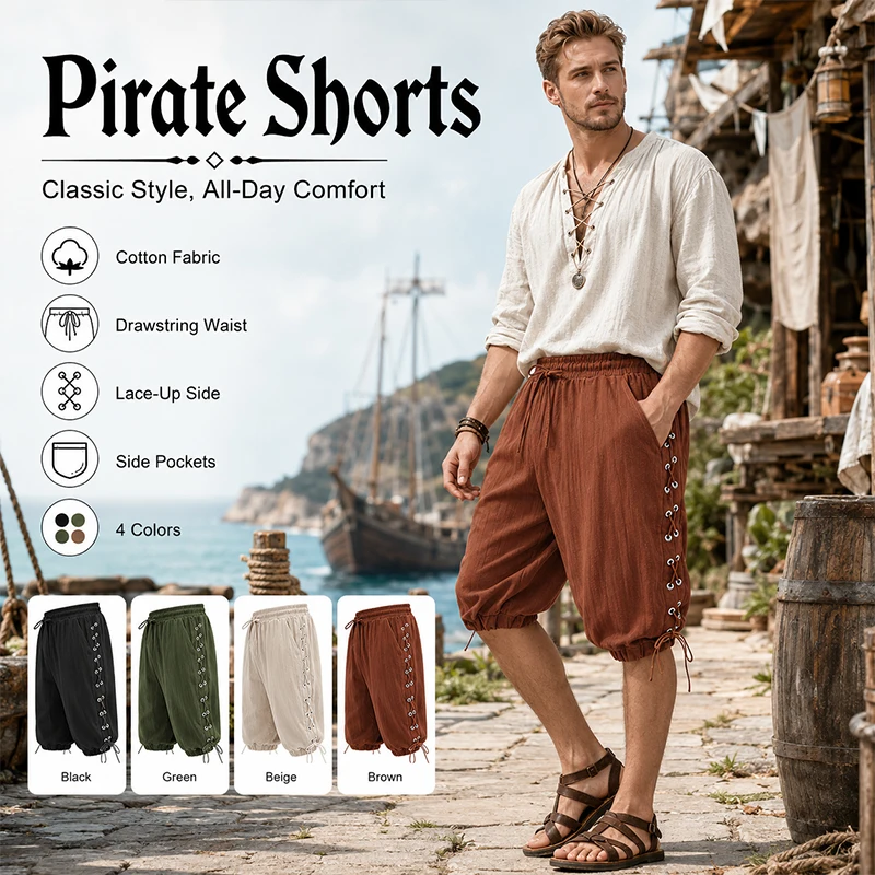 S-3XL Renaissance Medieval Men Retro Pirate Pants Steampunk Strapped Trousers Horseman Castaways Costume Colonial Bloomers