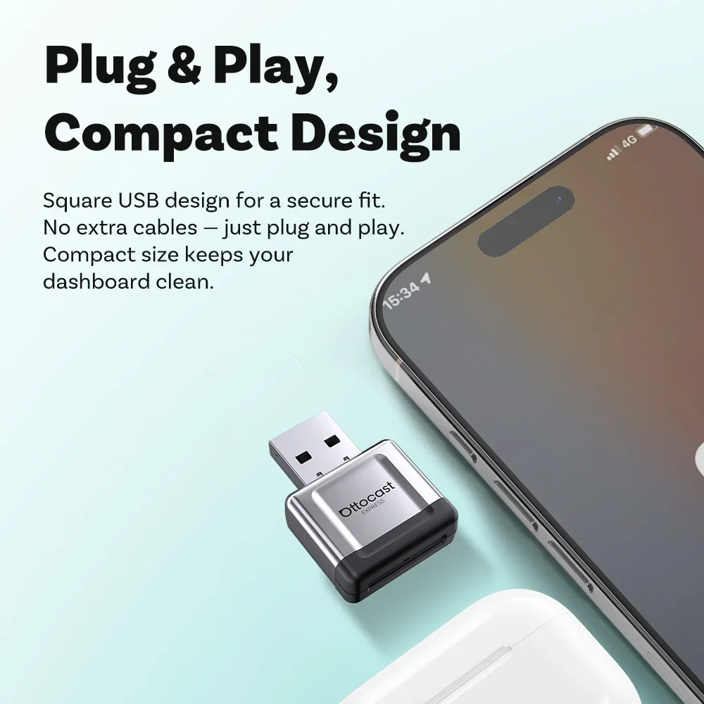 OTTOCAST ウルトラミニジェム 2 in 1 ワイヤレスCarPlay Android Autoアダプター USBドングル プラグアンドプレイ 高速接続 ベンツ アウディ トヨタ VW対応