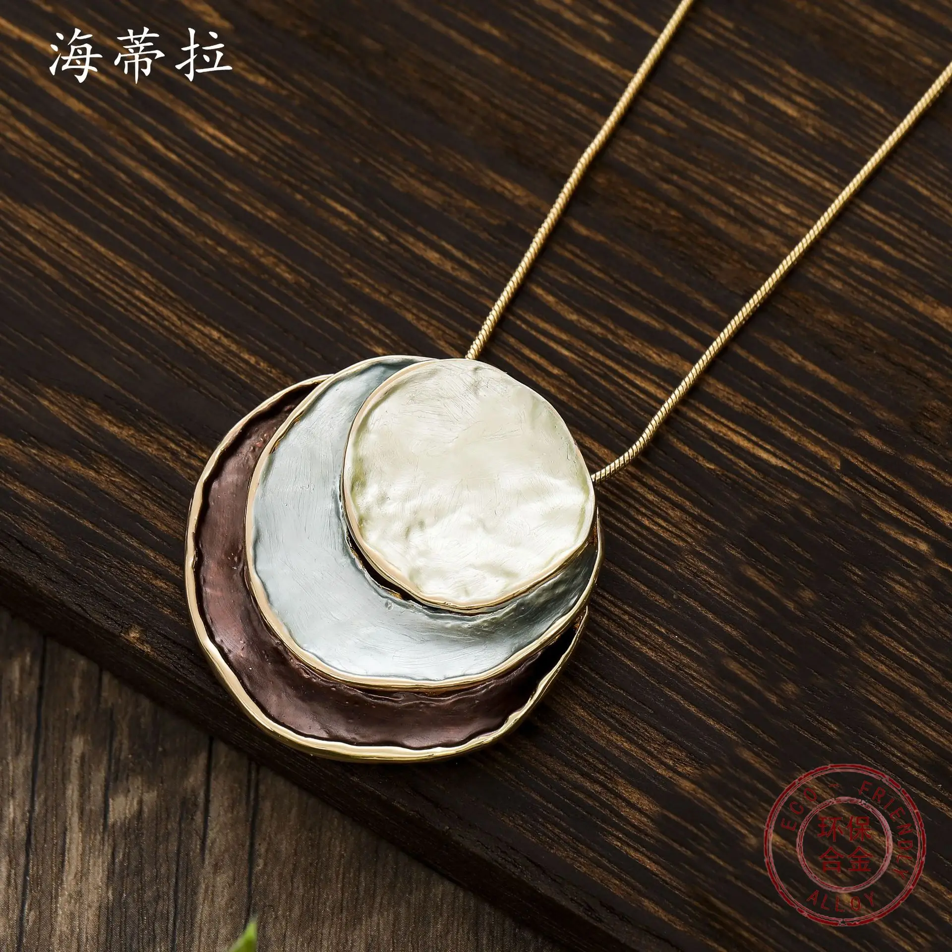 TEMU three-layer round cake color coated pendant bohemian color painted oil women's versatile neck chain