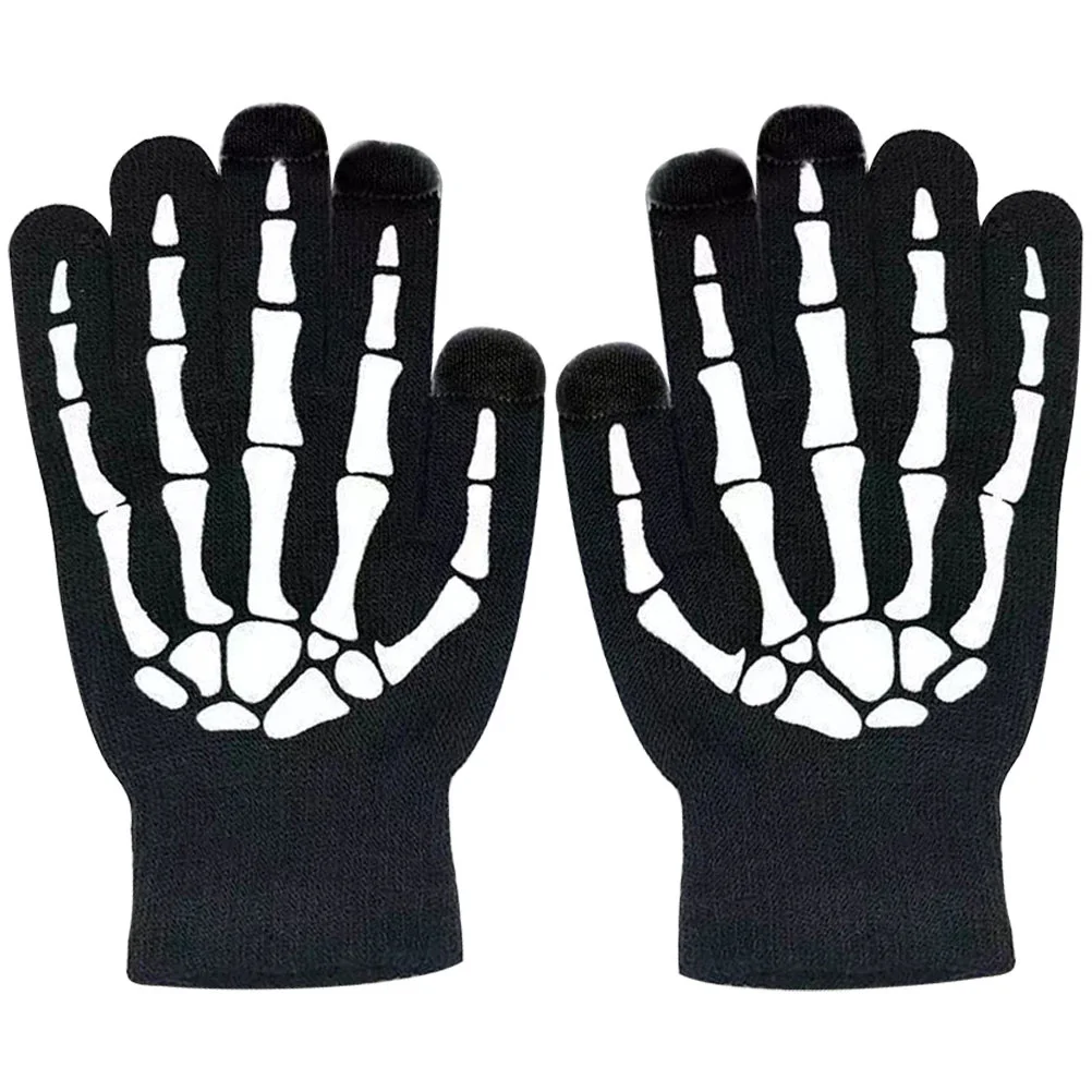 

1 Pair Fluorescent Riding Gloves Halloween Pattern Glowing In The Dark Outdoor Sports Full Finger Warm Stylish Cycling